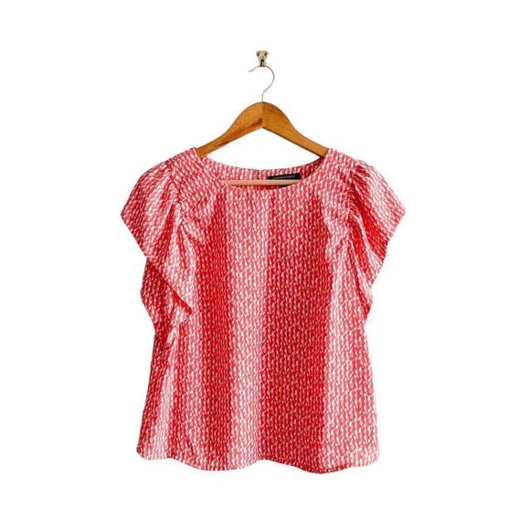 Banana Republic Women's Tops Ruffled Short Sleeve Geometric Coral Peach Small - Picture 1 of 5